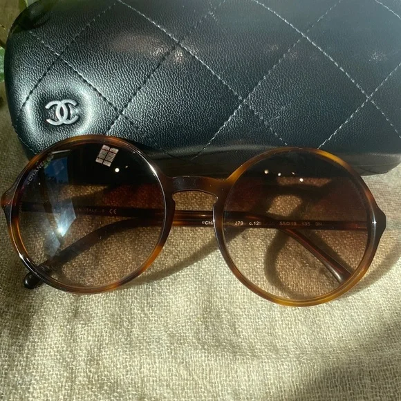 90s Y2K CHANEL Tortoiseshell Round Gradient Sunglasses Lily  display picture 3